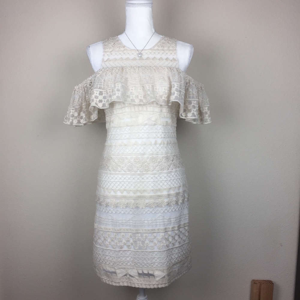 PARKER White Embroidered Off-Shoulder Dress M